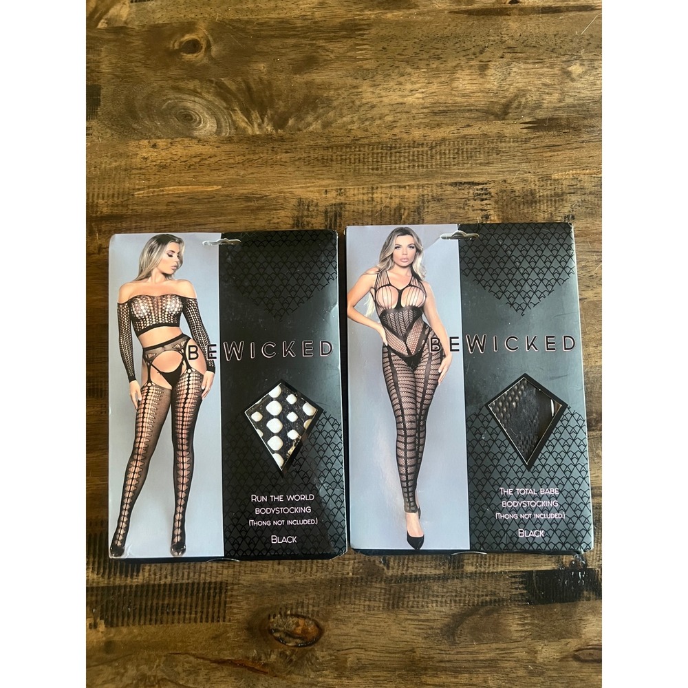 Be wicked black bodystocking bundle of two lace sexy vixen boudoir